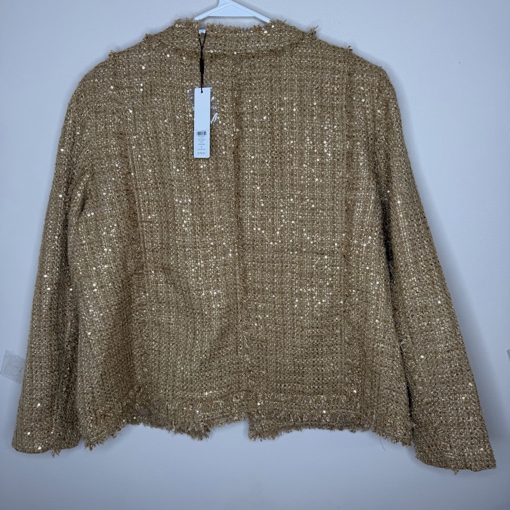 Chico’s Gold Tweed Sequin Jacket Size 3 NWT Sparkle Blazer - Picture 10 of 13